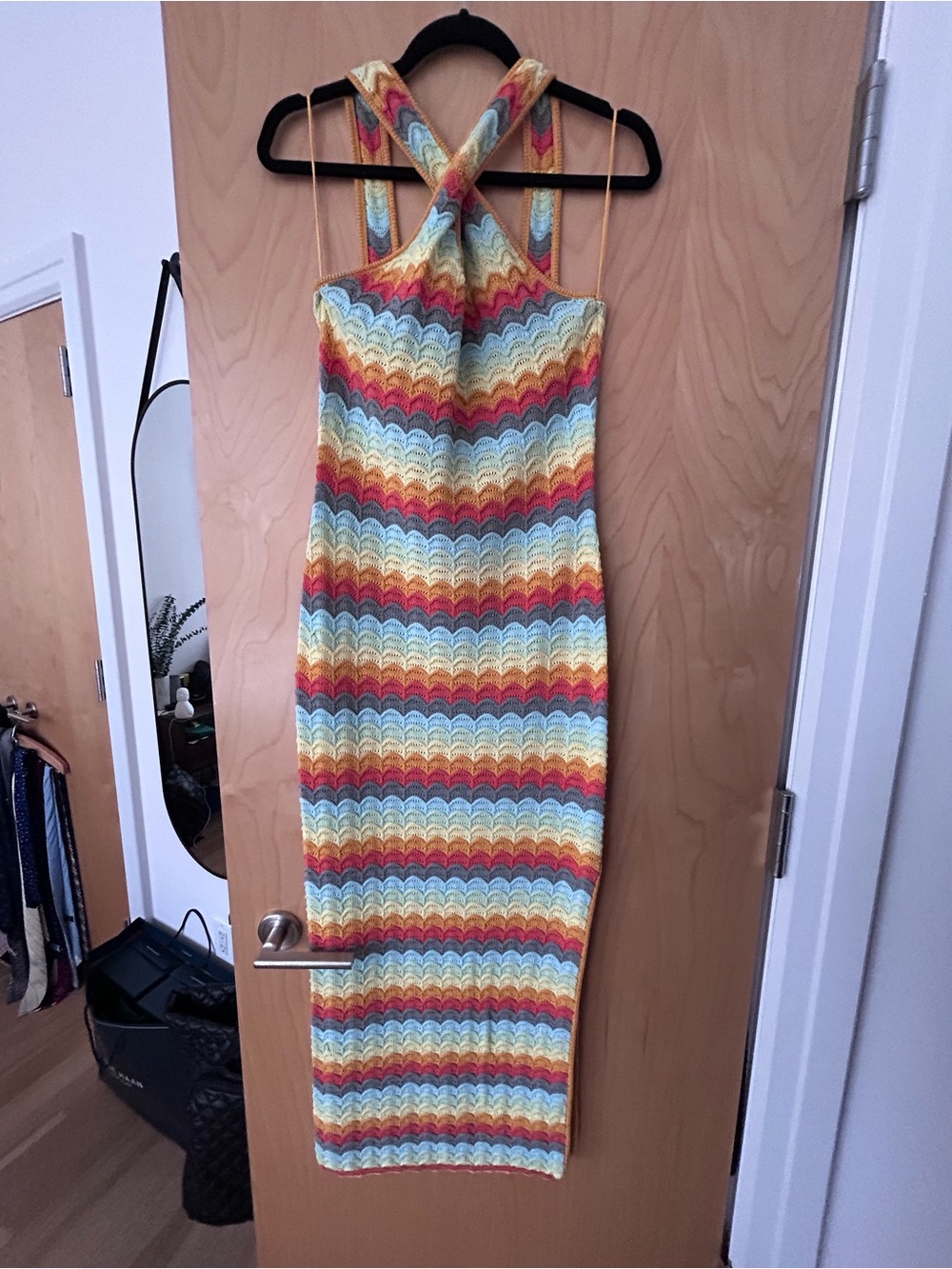 SAYLOR Multicolor Chevron Halter Midi Dress